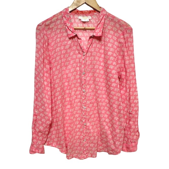 Hei Hei Tops - Hei Hei Anthropologie Elephant Button Down Shirt Tunic Pink Cotton Womens Large